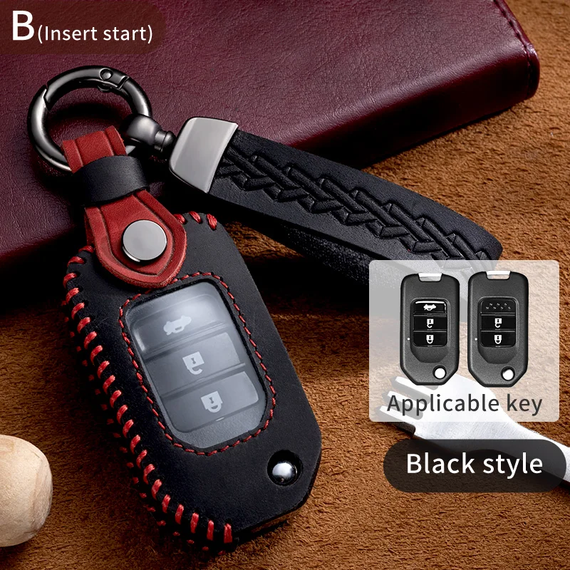 

New Leather Car Flip Key Case Protective Cover Shell Keychain for Honda Civic CR-V HR-V Agreement Jade Crider Odyssey 2015-2018