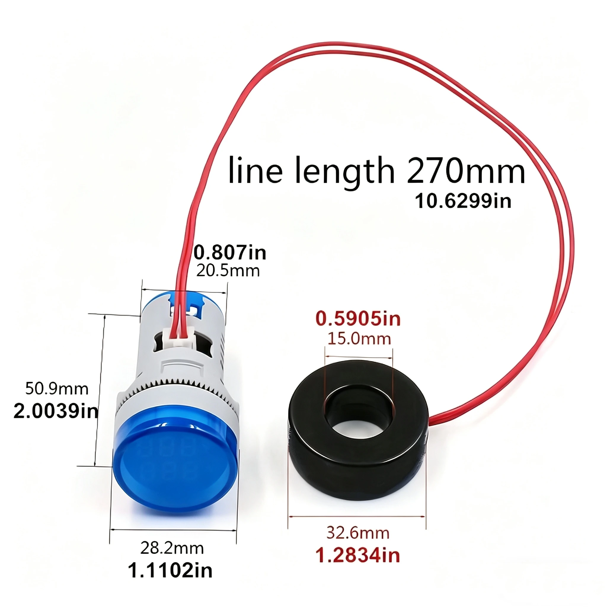 1Pc Round Mini Digital Voltmeter Ammeter 22mm AC 20-500V 0-100A Voltage Tester Meter Dual LED Indicator Pilot Lamp Light