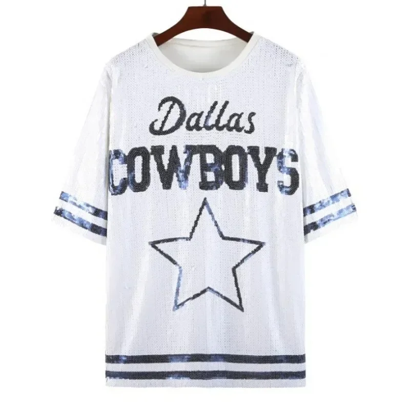 

New Multi Colors Mid-length Sequin T-shirt Ladies Dance Clothing Basketball Uniform Fashionable Pattern Graphic T Shirts