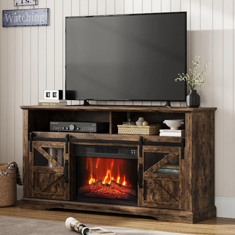 60 Inch Fireplace TV Stand with 23 Electric Fireplace, Brown