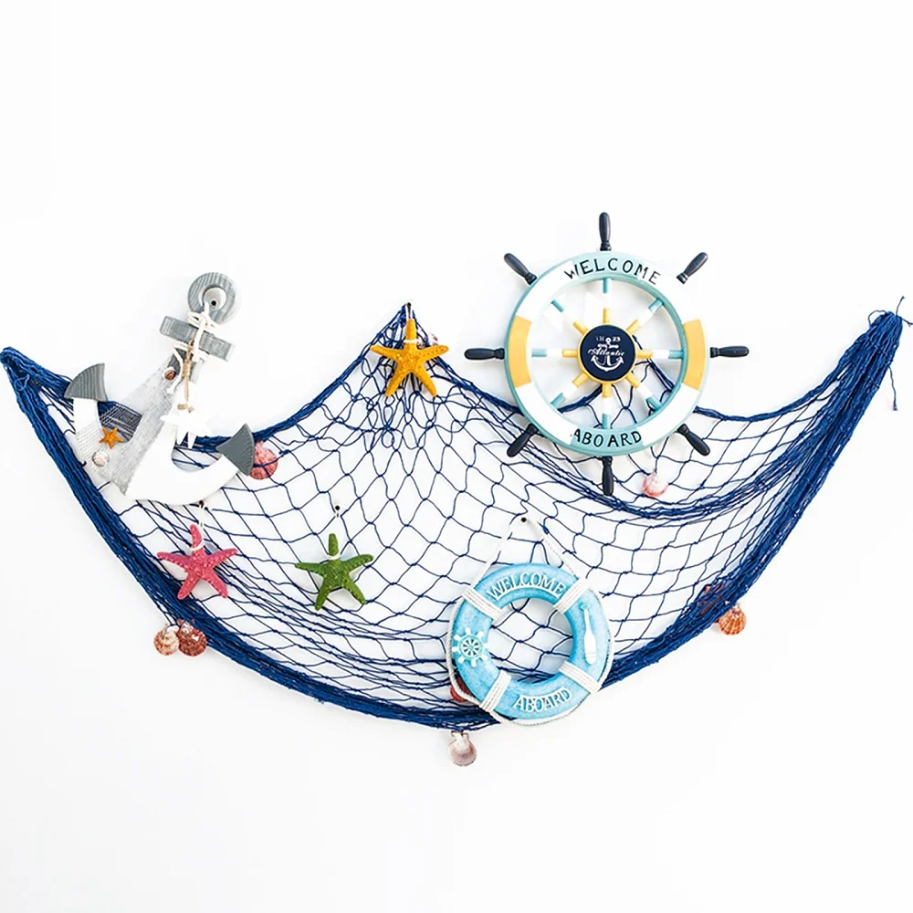 

1bag Fish Net Wall Decoration with Shell Ocean Themed Wall Hangings Fishing Net Party Decor for Pirate Blue 2x1m
