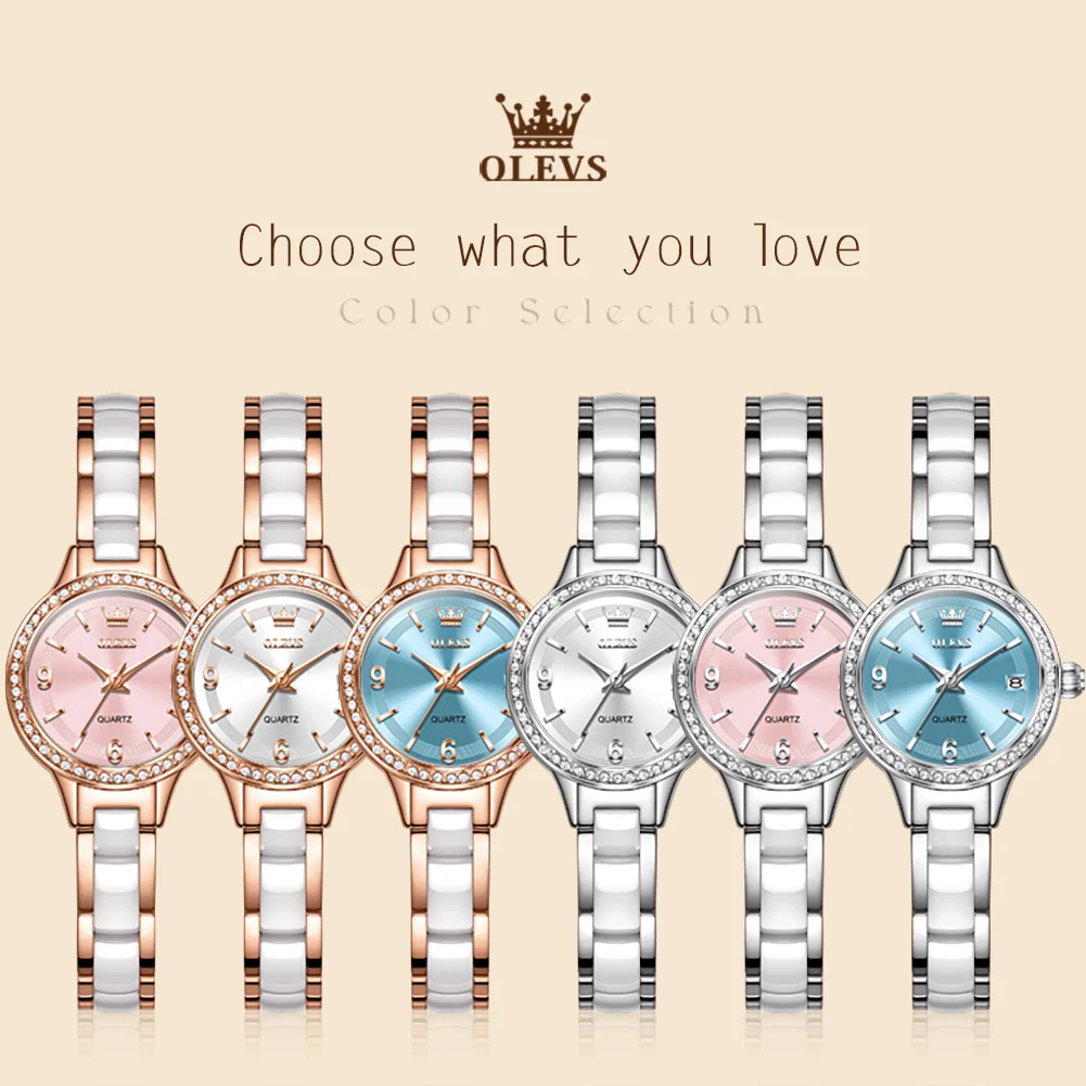 OLEVS 7093 Women Watch Elegant Original Luxury Mechanical Watch Ceramics Waterproof Watch Set Gifts Box High Quality Brand