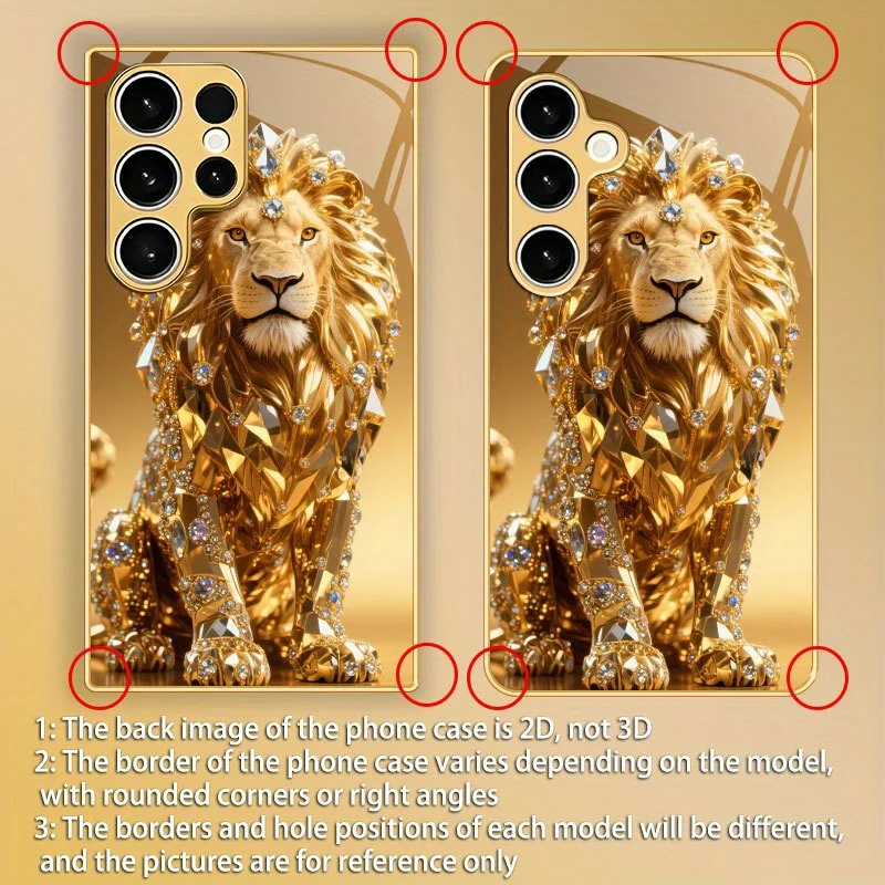 Luksusowe etui na telefon z motywem złotego lwa i diamentowym wzorem, odpowiednie dla Samsung Galaxy S26/S25/S25 Plus/S25 Ultra/S24 Plus/S24. — zdjęcie produktu 3