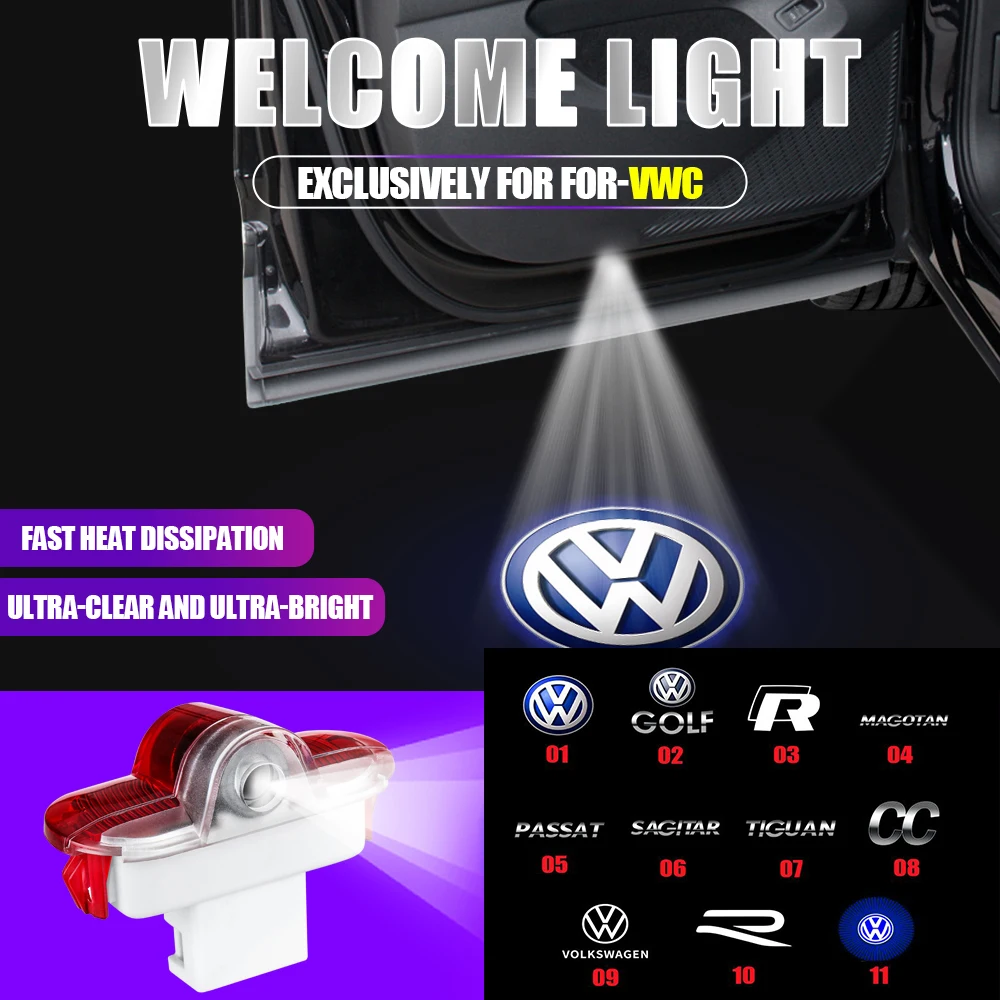 LED Door Welcome Light Laser Projector Logo Night Light For Volkswagen Golf Tiguan Passat Variant b8 Touareg Magotan GTI Sagitar