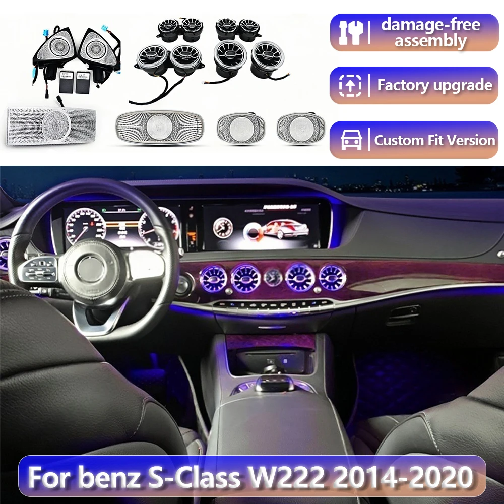 

RGB-подсветка для Mercedes-Benz S-Class W222 S320 S350 S450 2014-2020, 7/64 цвета, 4D вращающийся твитер, аксессуар для автомобильных турбо-вентиляционных решеток
