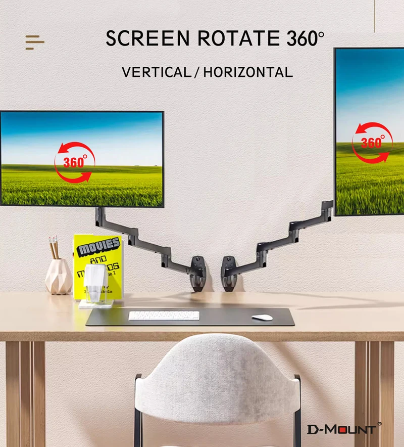D-MOUNT 7014 زنبرك ميكانيكي من الألومنيوم 17 "-32" شاشة تلفزيون مثبت على الحائط قوس إضافي 4 أقسام ذراع طويلة حركة كاملة تدور 3-6 كجم