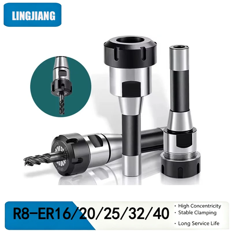 R8 ER Tool Holder M12 Thread R8 ER16 ER20 ER25 ER32 ER40 Collet Chuck R8 Taper Milling Tool Holder for Milling Machine