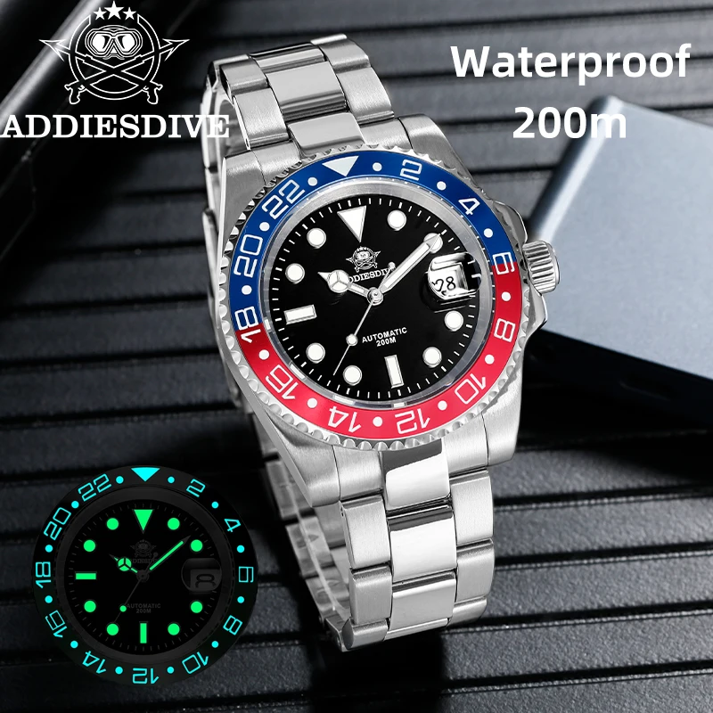 ADDIESDIVE Men's Automatic Watch Top Brand 200m Waterproof Sapphire Glass Wristwatch Super Luminous Ceramic Bezel Diving Watches