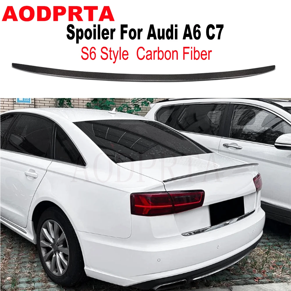 S6 Style Carbon Fiber Rear Trunk Wing Spoiler Ducktail For Audi A6 C7 C7.5 Sedan 2012-2017