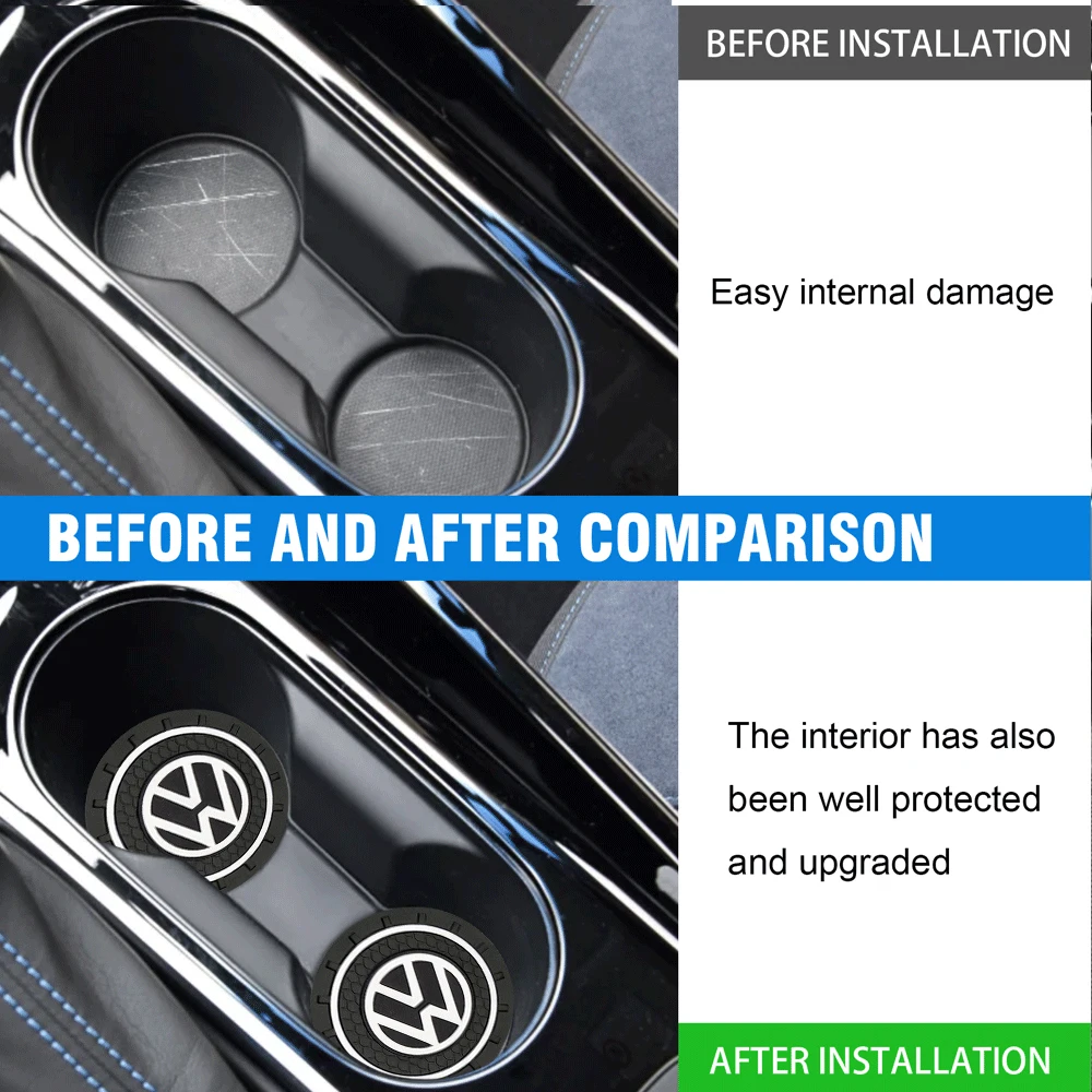 1/2pcs Car Water Cup Waterproof Non-slip Silicone Coasters For Volkswagen VW Golf Caddy Scirocco Beetle Touran Rline Polo GTD R