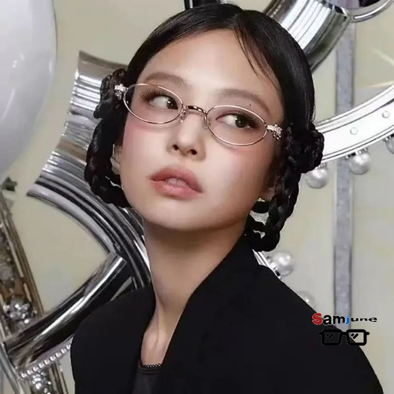Samjune Korea Oval Anti-blue Light Glasses Frame Women Men Eyewear Cute Decorative Computer Glasses