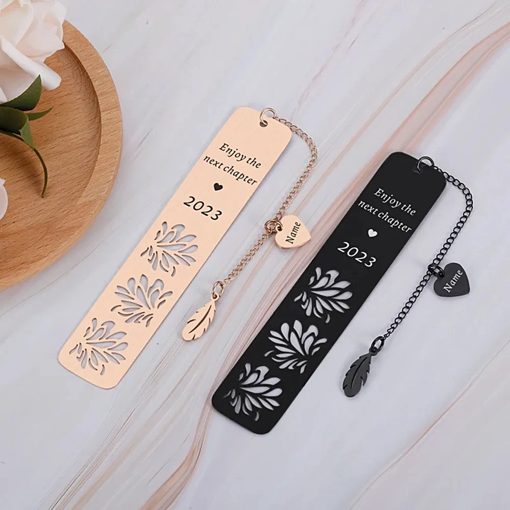 Customized Bookmark Name Commemorative Date Personalized Feather Love Pendant Gold Stainless Steel Book Club Companion Gift