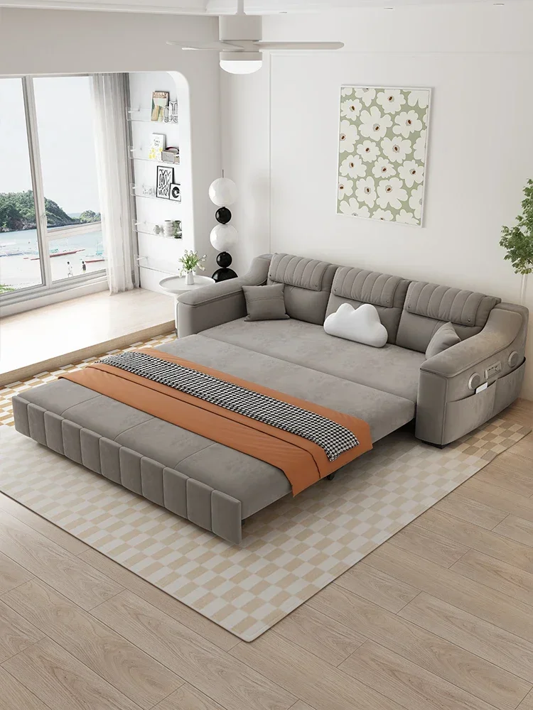

Folding sofa bed, dual-purpose living room, simple modern French cream style retractable bed