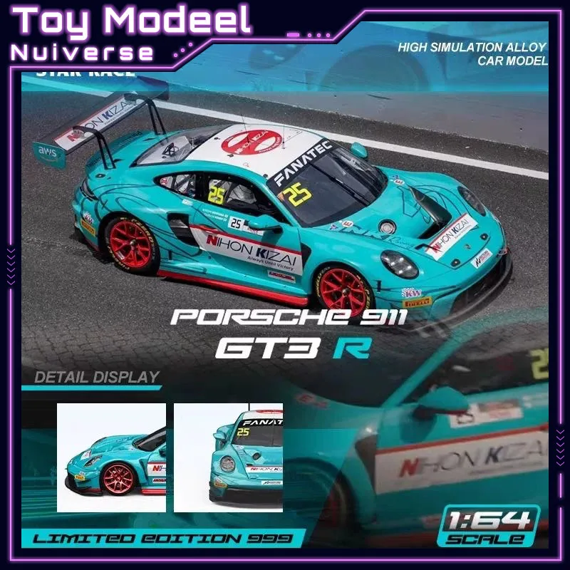 Star Race SR 1:64 Porsche 911 GT3R Light Blue #25 Diecast Car Model Static Collection Desktop Decoration Perfect Gift For Boys