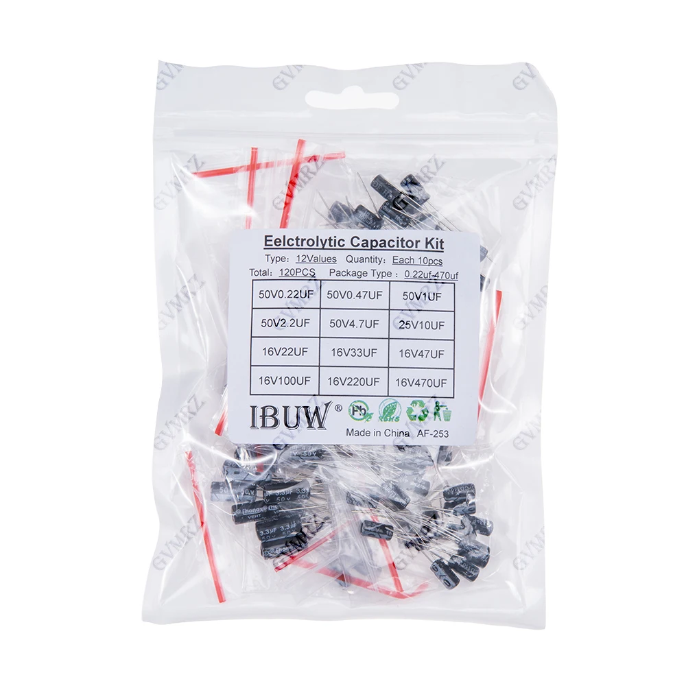 120PCS 12Values Electrolytic Capacitor Kit (0.22μF-470μF 16V-50V) for DIY Electronic Circuit Project 0.22μF 470μF 16V