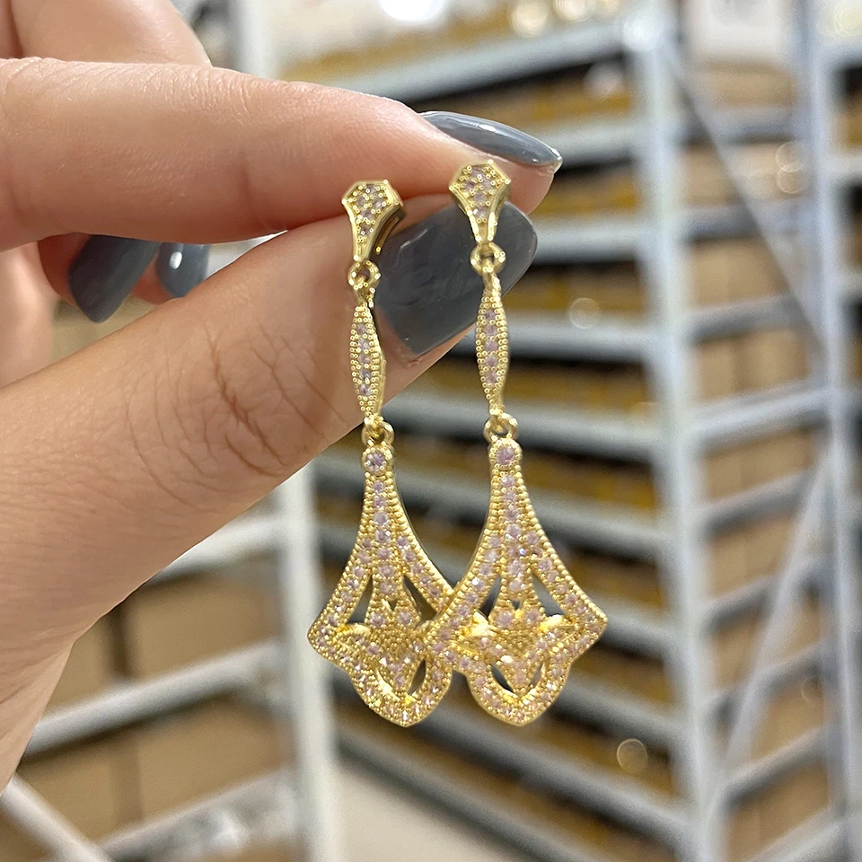 ZAKOL Vintage Sliver Color Shiny Zircon Drop Earrings for Women Bridal Promise Wedding Jewelry Birthday Gift