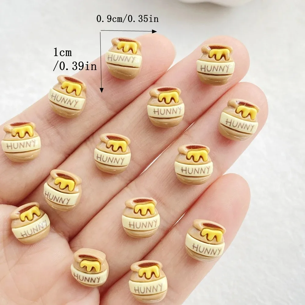 10Pcs Cute Mini Cartoon Bee, Honey Pot Nail Art Flat back Rhinestone Bead Scrapbook DIY Manicures Appliques Accessories Crafts