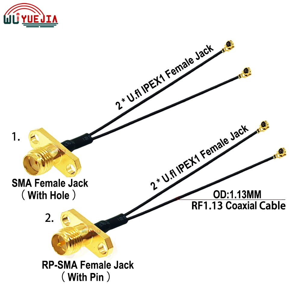 1Pcs SMA 1 to 2X U.fl IPX Splitter SMA Female to 2 x IPEX-1 Female Jack RF1.13 Coax Cable WIFI Antenna Extension Jumper Pigtail