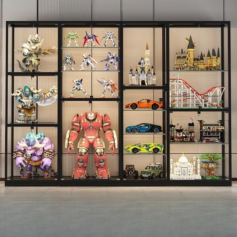 Any Size Custom Lego Figure Display Cabinet Dustproof Tempered Glass LED Light Adjustable Shelf Multi Color Hardware Living Room