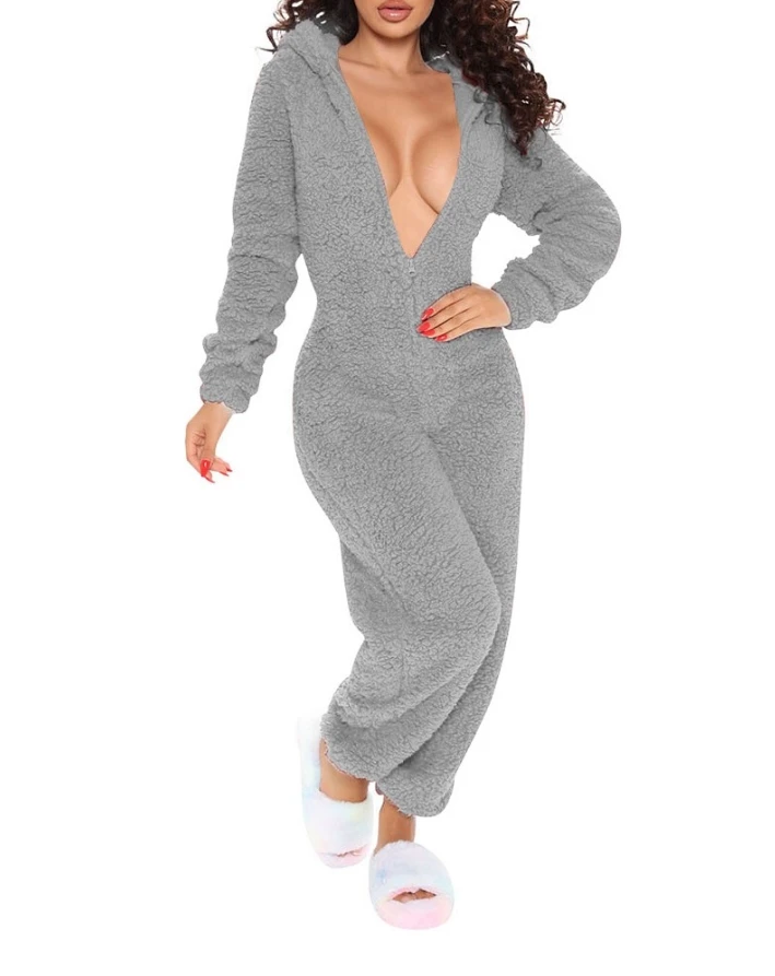 3D Ear Hip Long Sleeve Flap Function Fluffy Home Casual jumpsuit