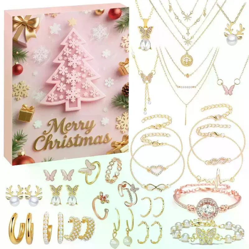 1 Set Holiday Calendar For Women Christmas Jewelry Calendar Advent 24-Day Christmas Advent Girls Earring Bracelet Kit