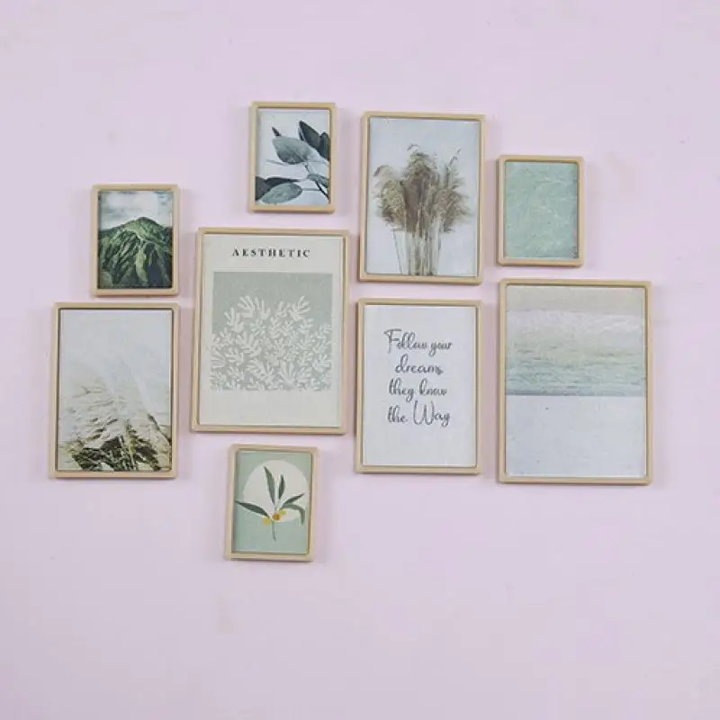 1 Juego de accesorios DIY para casa de muñecas, casa de muñecas en miniatura 1:12, Mural Vintage, fotos, imagen de pared, decoración de escena