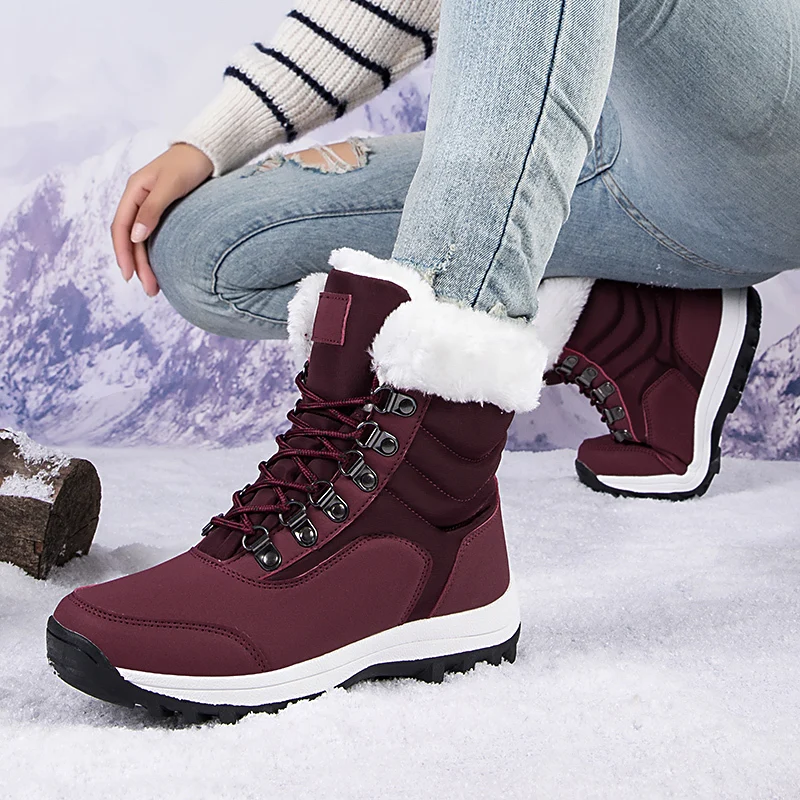 Women\'s Boots 2024 Winter Plush Snow Boot High Top Fashion Boots Outdoors Sneakers Women Warm Waterproof Boot Casual Cotton Shoe