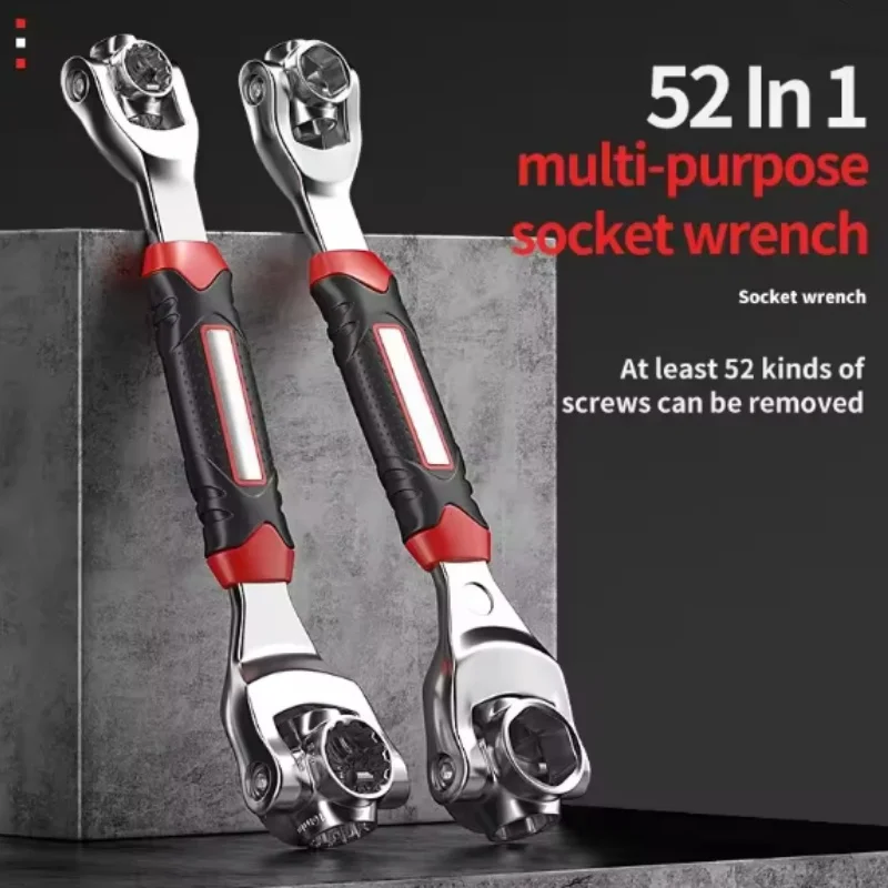 52 in 1 Multi-Functional Socket Works Universal Ratchet Wrench 360 Degree Multipurpose Tiger Wrench Non-Slip Handle Manual Tool