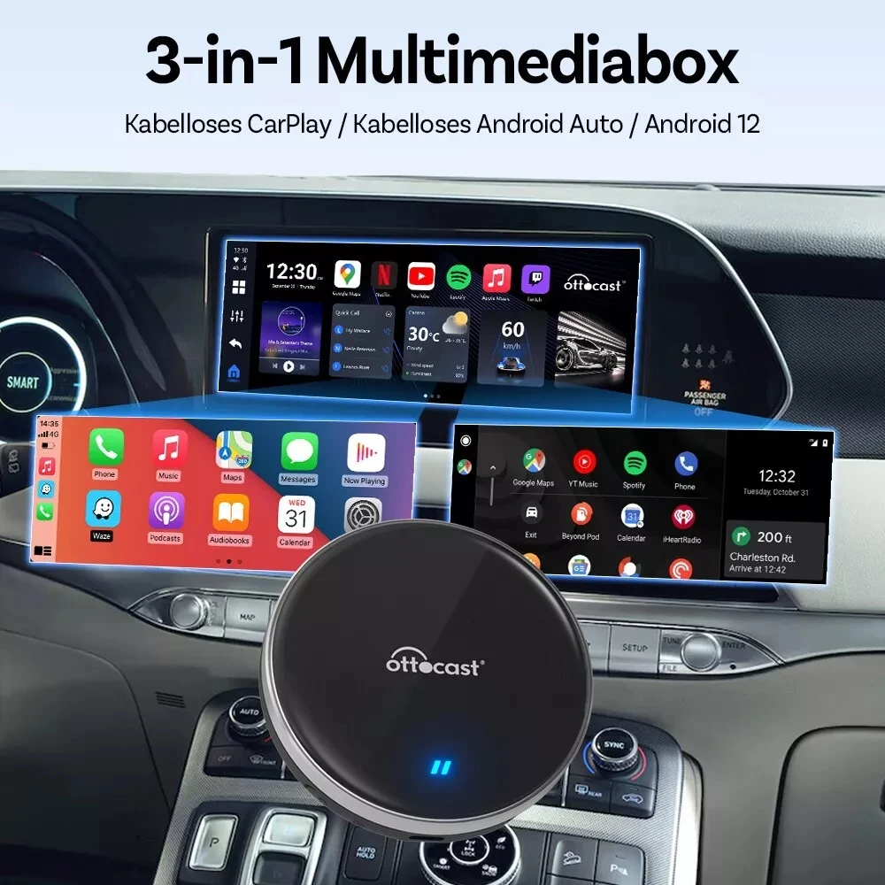 OTTOCAST P3 Lite OttoAiBox Android Ai Box Wireless CarPlay Android Auto Car Accessories Smart TV Box for Play Store 2024 New