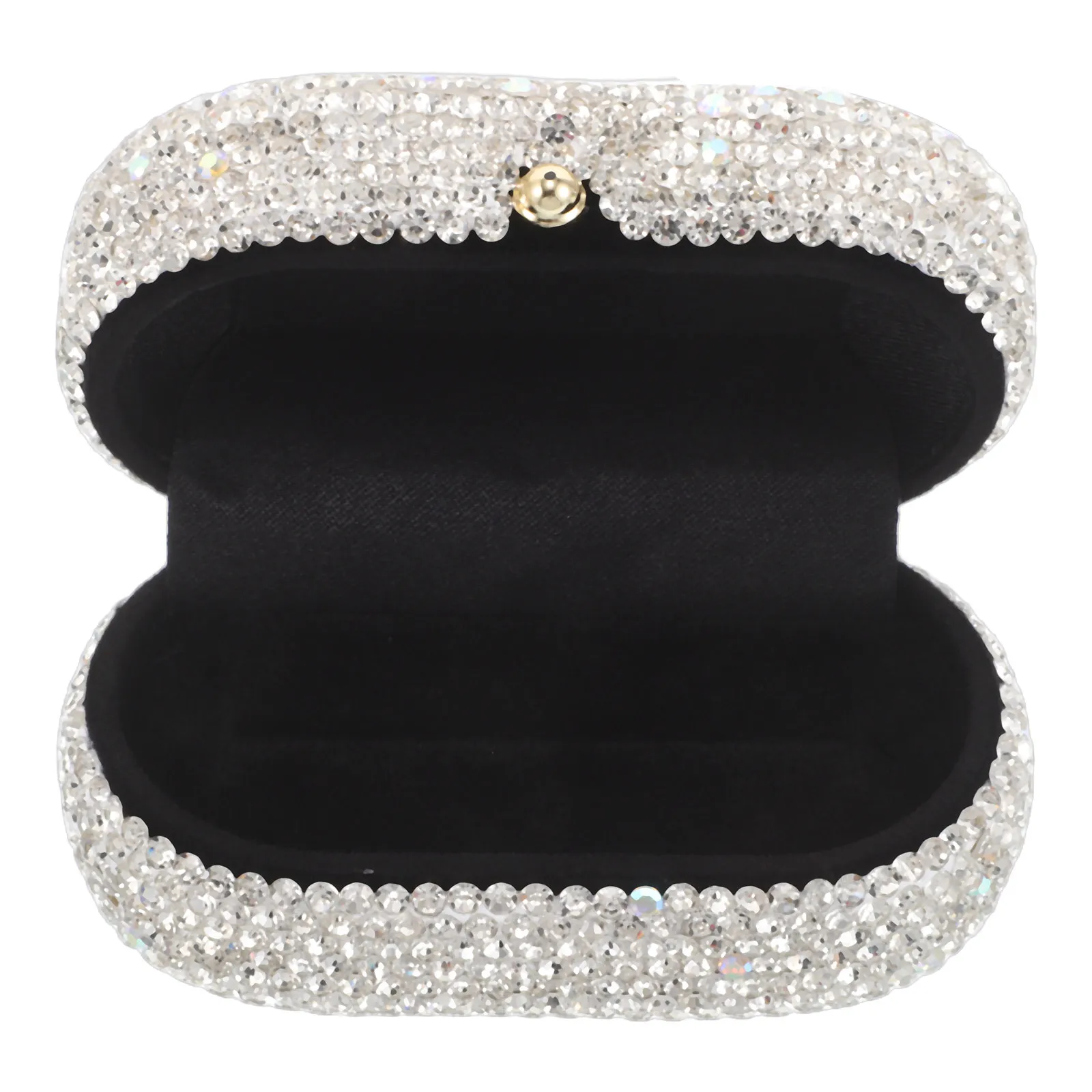 Luxury Rhinestone Ring Box Flip Cover Proposal Wedding Ceremony Engagement Ring Storage Organizer Portable Case