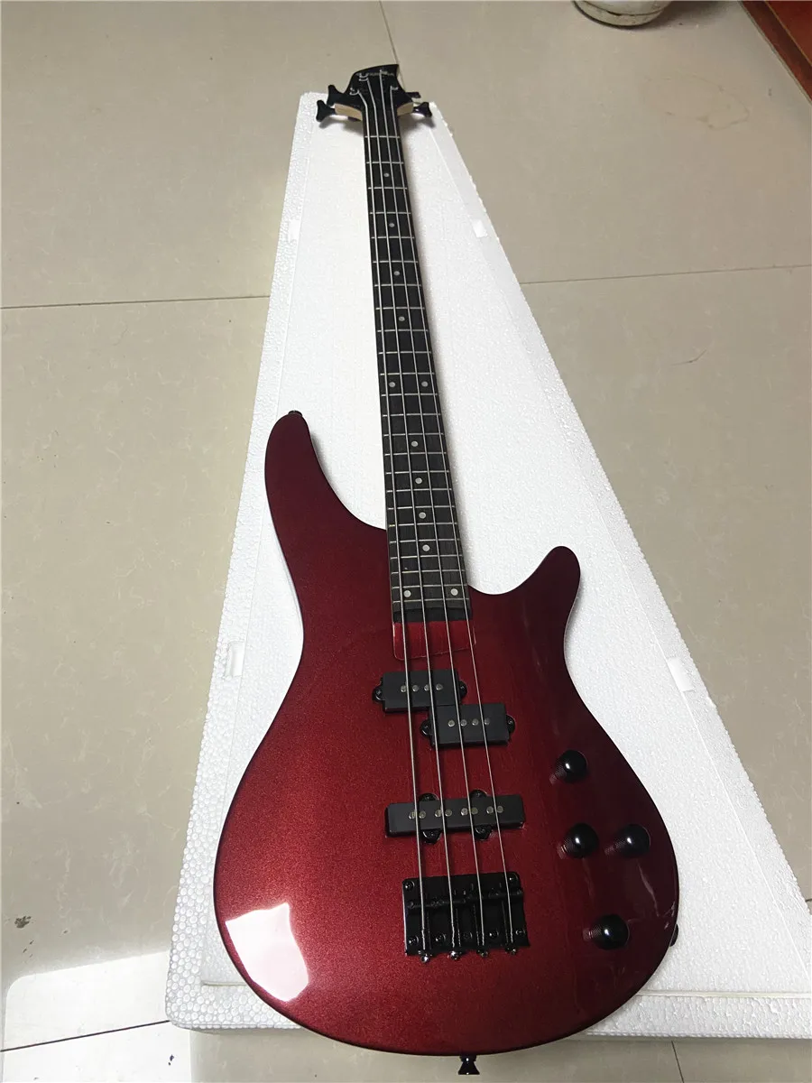 

Custom metal red ultra-thin body 4-string electric bass black accessories rose wood fingerboard free shipping