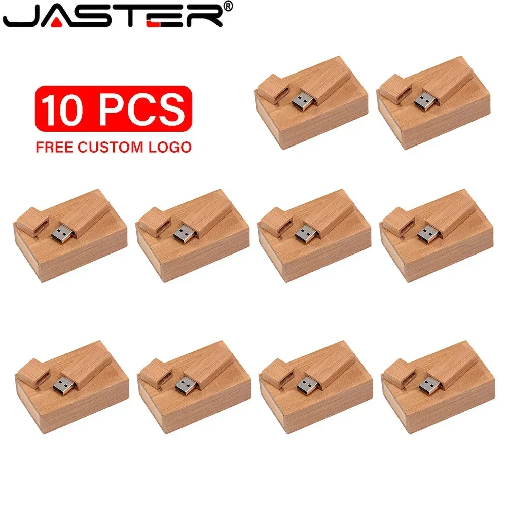 JASTER 10PCS/LOT Wooden USB 2.0 Flash Drives 128GB Free LOGO 64GB Pen Drive with box Memory Stick Creative Business gift U disk