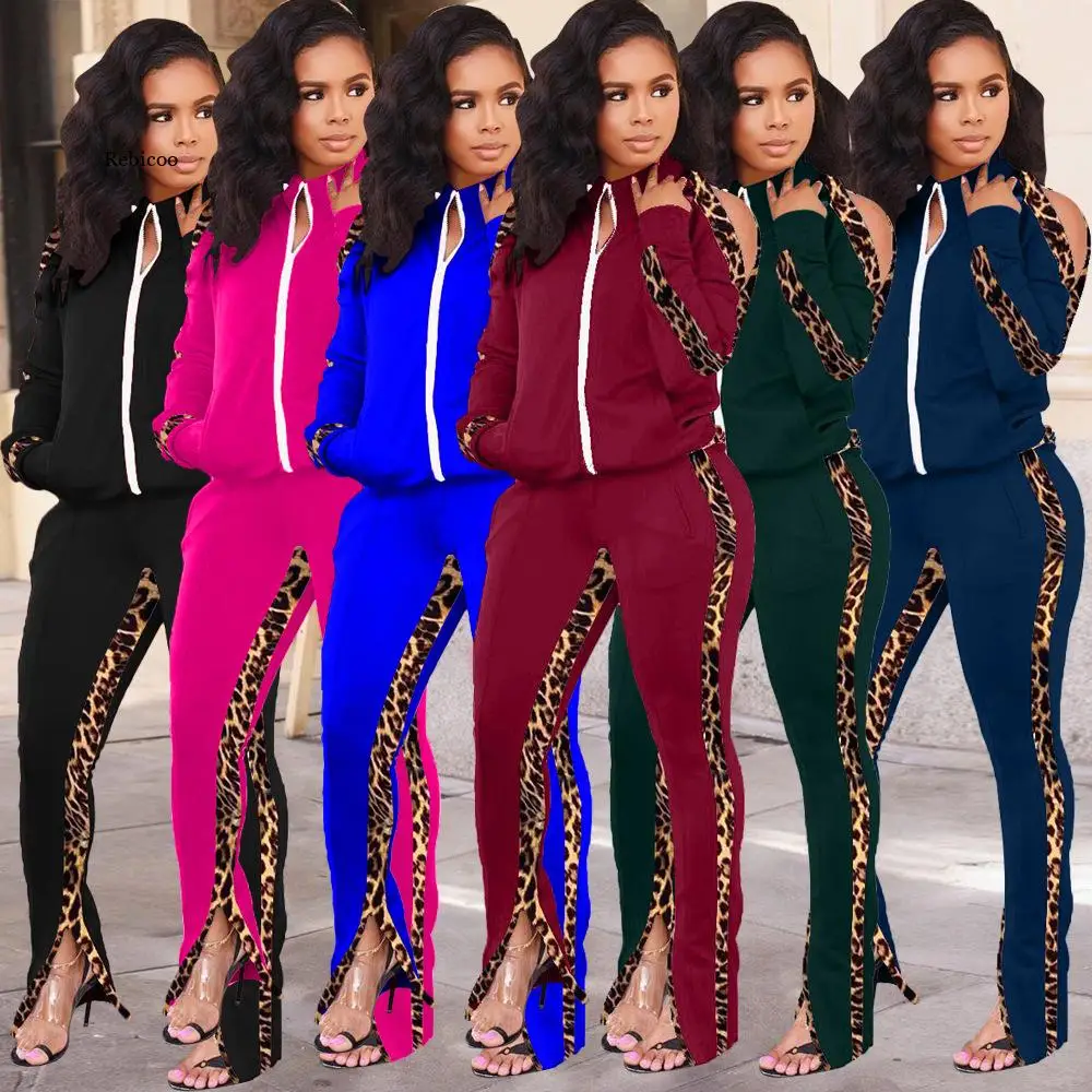 Women Suit Stand-up Collar Jacket Bundled Ankle Sports Pants Two-piece Leopard Print New Ladies Suit Warm Comfortable Stitching