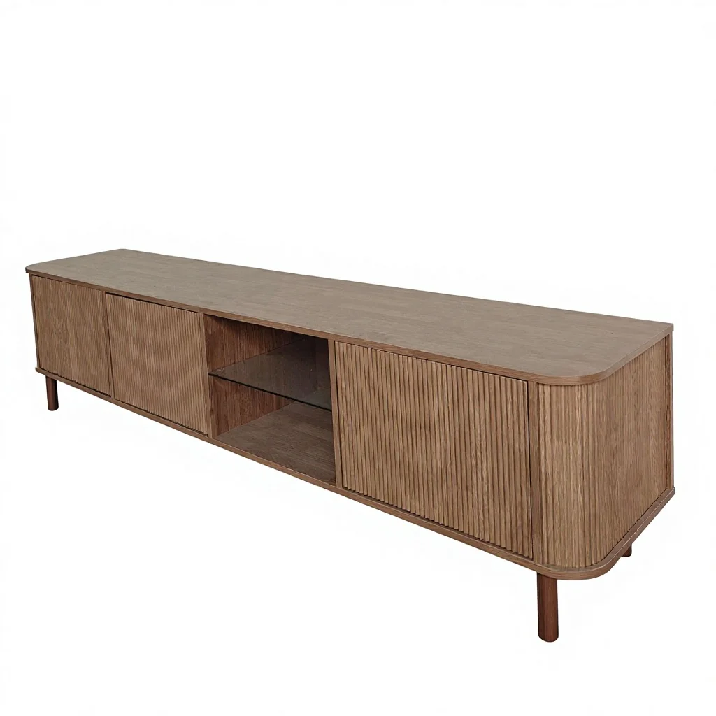 xx-Modern Wooden TV Cabinet with Fluted Doors One Rack Contemporary Living Room Bedroom Home Furniture with Storage Features^