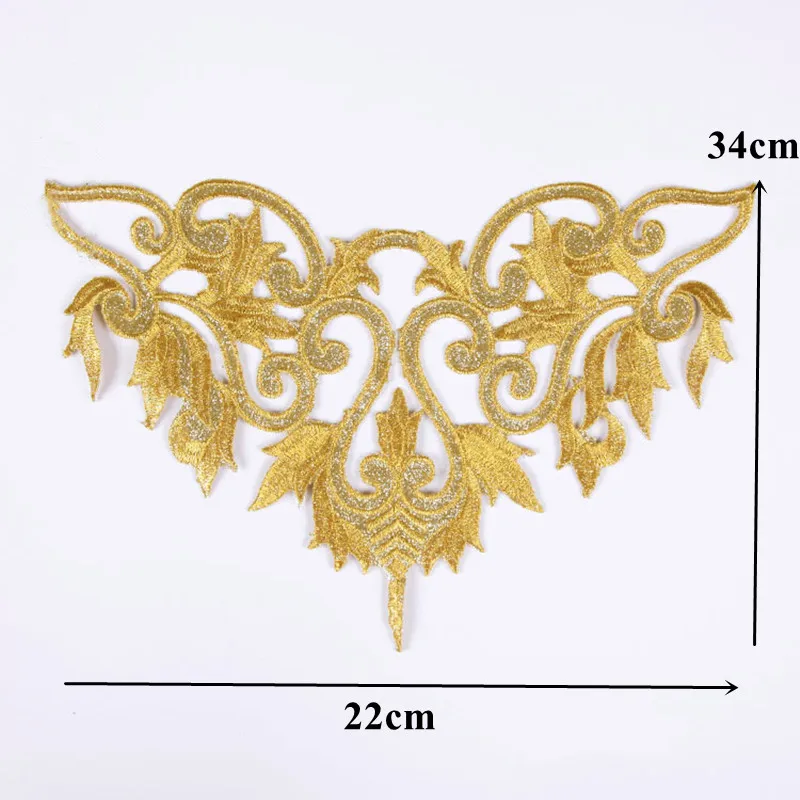 Gold Embroidery Sequin Baroque Flower Applique Fabric Collar Sew Iron Patch Wedding Bridal Gown Dress DIY Clothes Decor Crafts