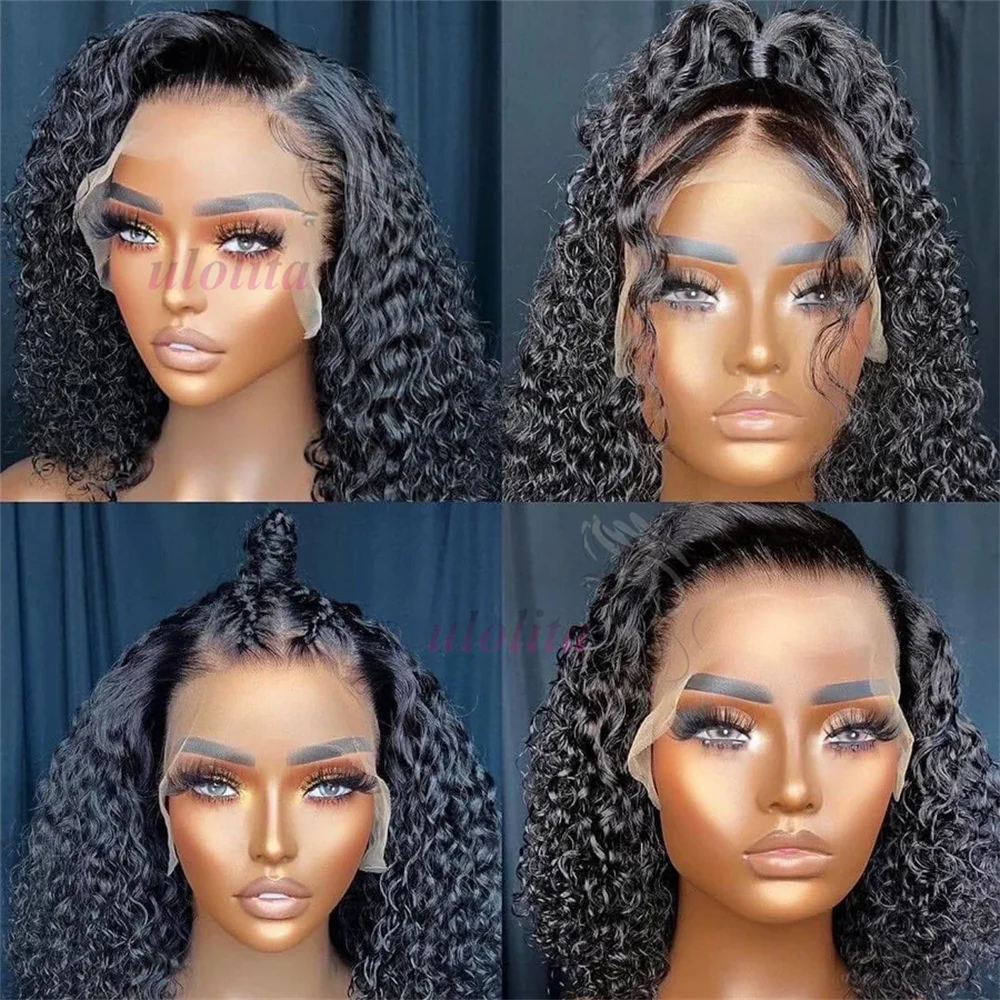 Mongolian Kinky Curly Lace Front Perucas para mulheres, cabelo de bebê pré-arrancado, perucas de cabelo humano, peruca profunda, cabelo virgem, 13x4, 12A