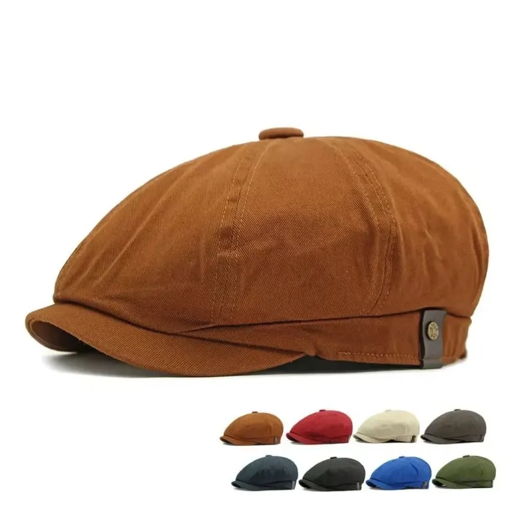 Street Style Vintage Beret Hat Solid Color Cotton Newsboy Caps Breathable Adjustable Golf Scally Hat Unisex