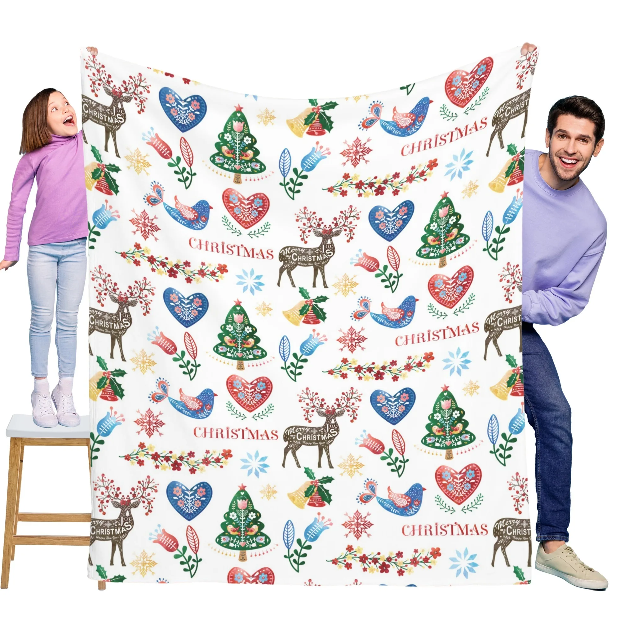 

Красочное фланелевое одеяло в рождественском народном стиле, мягкое и теплое, идеально подходит для диванов, кроватей, офисов и путешествий.