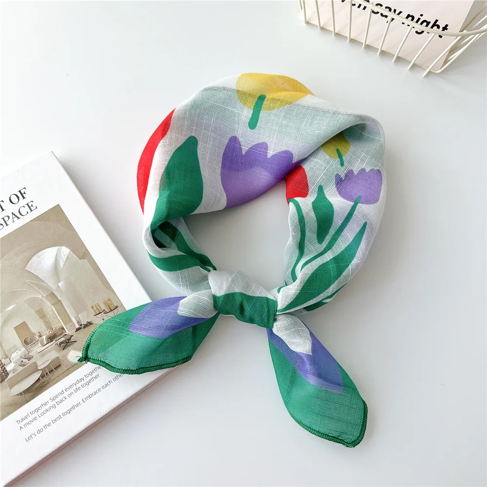 Square Scarf Cotton Linen Women Spring Autumn Multifunctional Headband Hair Wrap Elegant Portable Lightweight Durable Chic