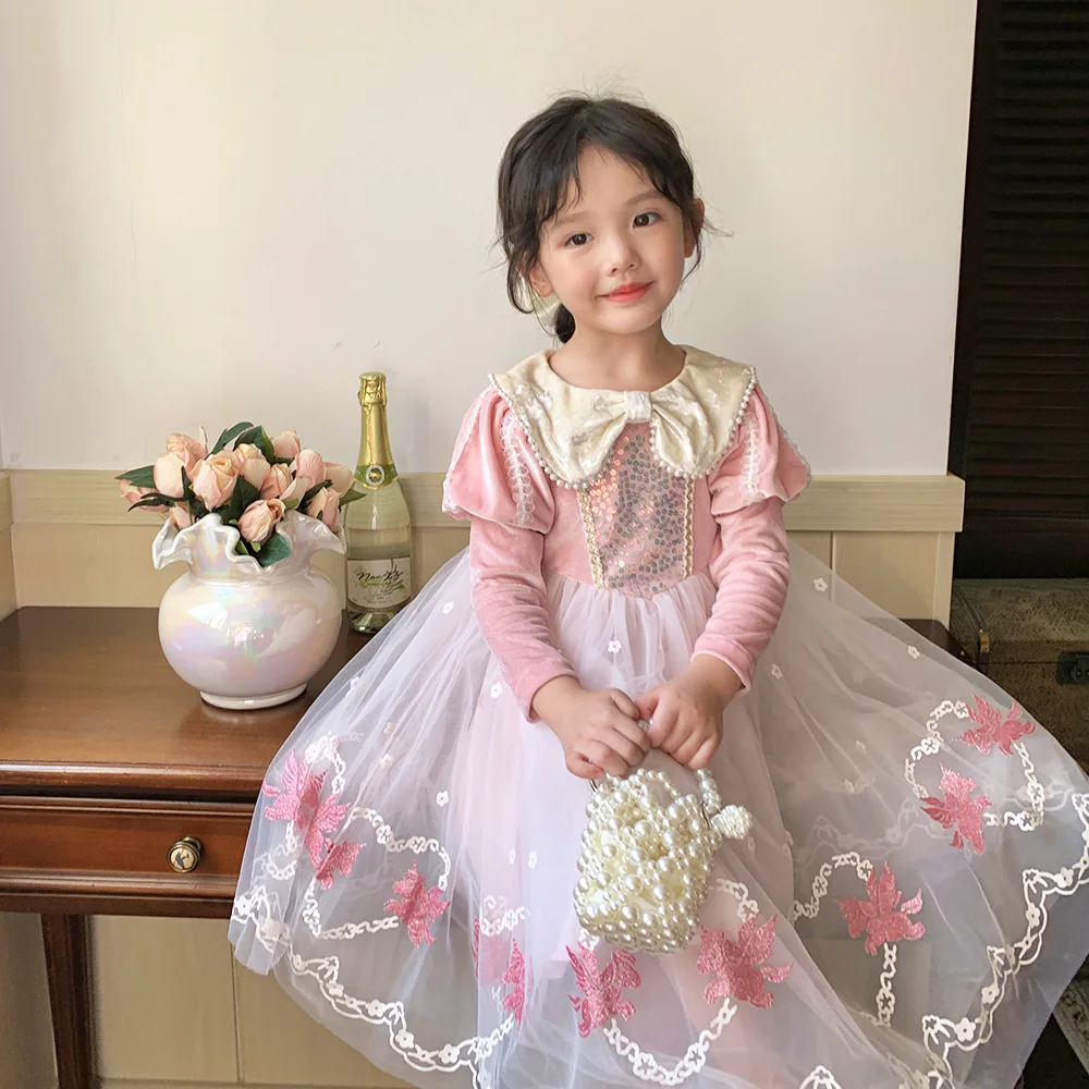 

Kids Dress for Girls Baby Party Dress for Kid Dresses Princess Vestidos Long Sleeve Casual Mesh Velvet Winter Costume for Girls