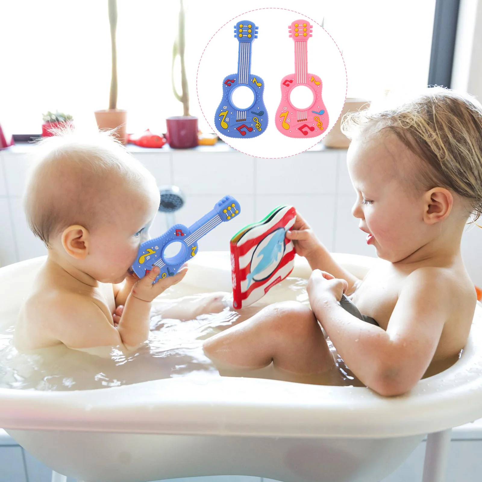 2 pezzi massaggiagengive infantile in silicone a forma di chitarra per alleviare l'inconforto della dentizione sviluppo sensoriale delle abilità motorie regalo per baby shower