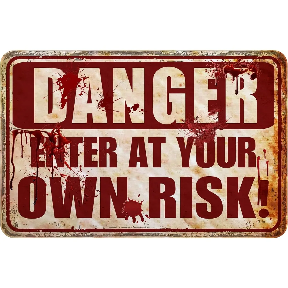 زينة الهالوين في الهواء الطلق علامة معدنية مخيفة علامات رعب دموية للهالوين للحفلات أدخل في خطرك الخاص مقاس 12 × 8 بوصة
