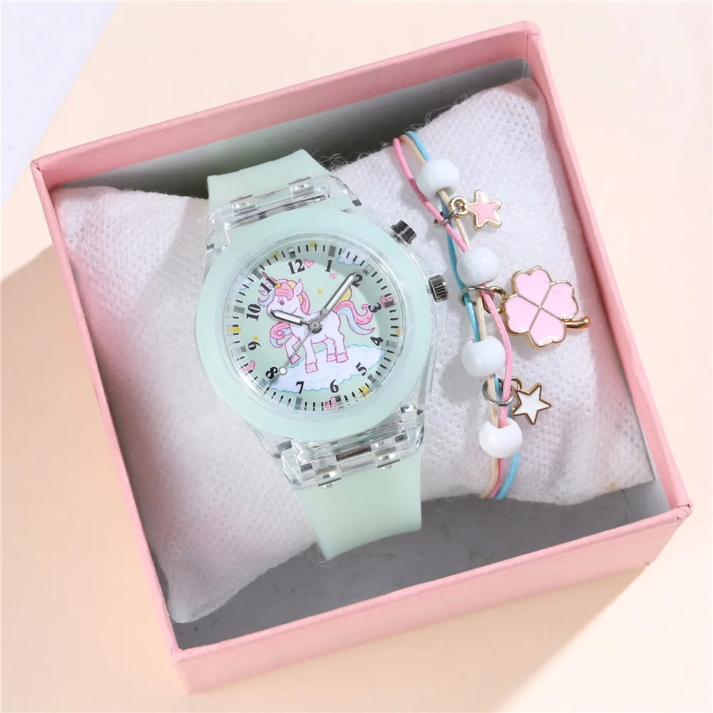 قطعتان من ساعة الرسوم المتحركة المضيئة المصنوعة من السيليكون بلون الحلوى