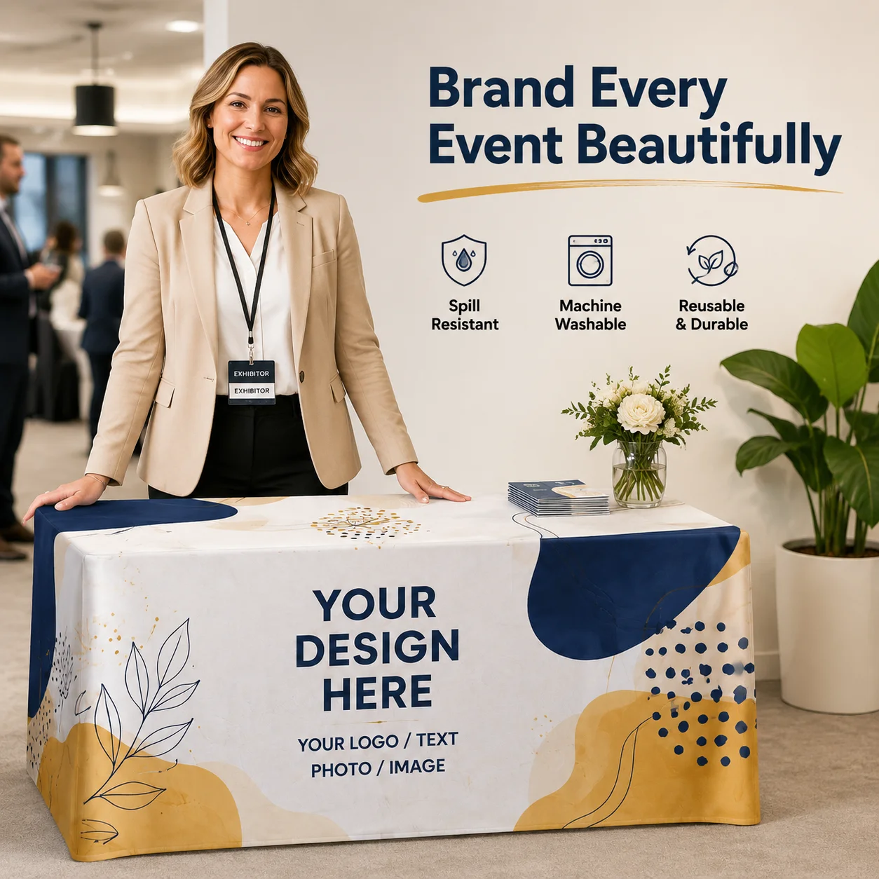 Personalized Tablecloth with Custom Image Text Logo for Party Wedding Business Event Booth Decor