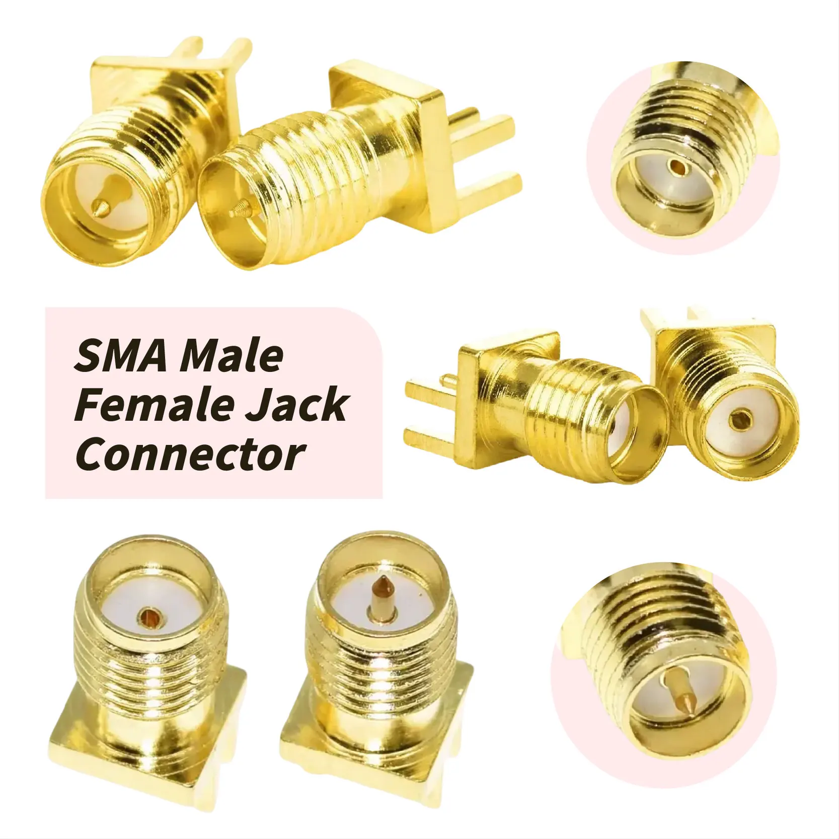 

5Pcs SMA Female / Male Jack Solder 1.6mm Nut Edge Clip Straight Mount Gold Plated RF Connectors Receptacle Solder