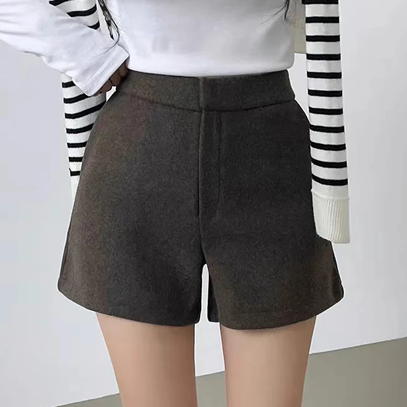 South korea Chic Autumn and Winter Simple Elegant High Waist Versatile Cross-Covering Slimming Thickened Casual Pants Woolen ...