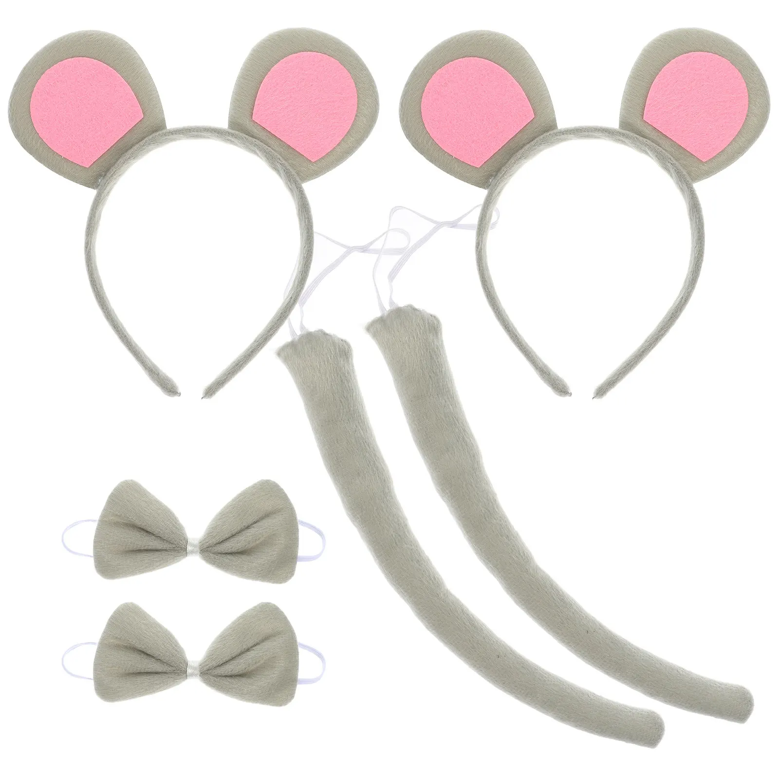 2Sets Mouse Cosplay Headband Set with Tail Bow Tie for Size Fits Most Vivid Party Halloween Masquerade Ball