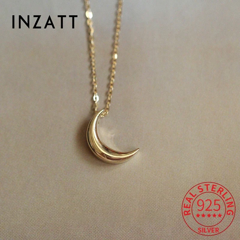 INZATT Real 925 Sterling Silver 14K Gold Moon Choker Necklace For Women Minimalist Fine Jewelry Cute Accessories Drop shipping