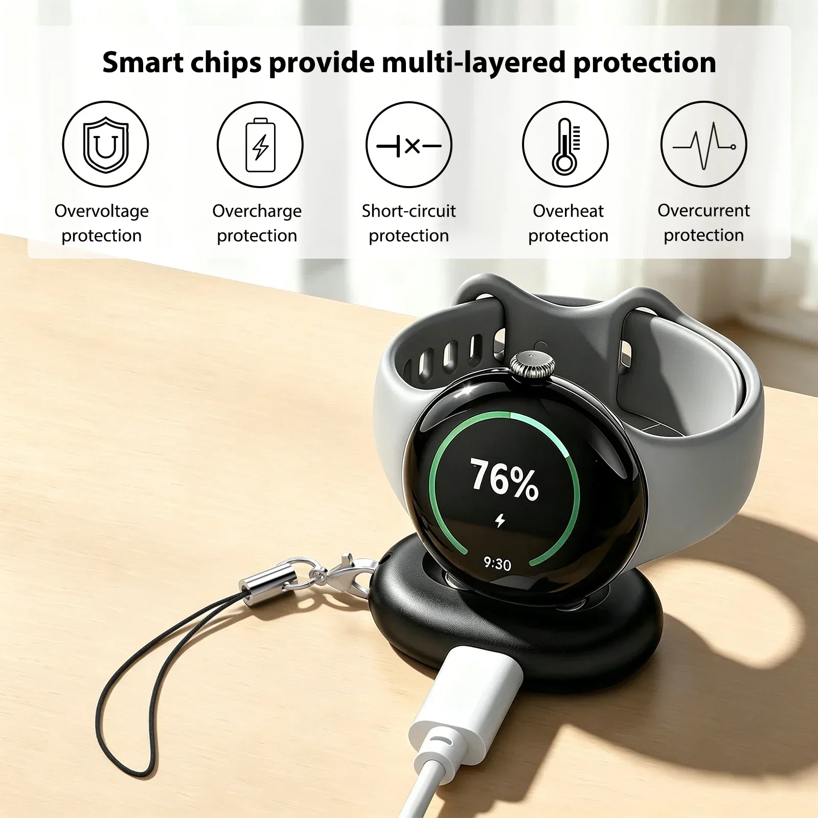 Magnetischer Ladeadapter Typ C für Google Pixel Watch 5 41 mm 45 mm, Ladestation mit Trageschlaufe für Google Pixel Watch 4 41 mm 45 mm – Detail 3