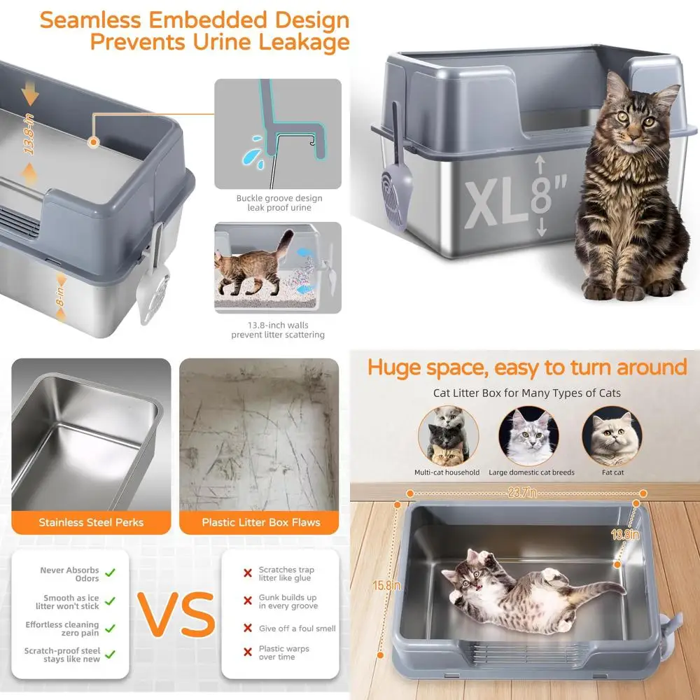 

Extra Large Metal Cat Litter Box with Lid, 23.7 x 15.8 x 13.8, High-Sided, Non-Stick, Leak-Proof, Easy to Clean